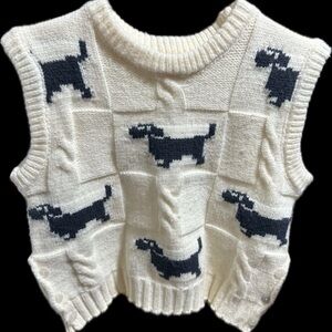 Vintage Style Dachshund Cable Knit Sweater Vest // Side-Button Doxie Motif